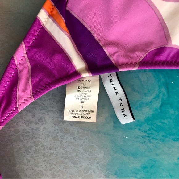 Trina Turk Pink and Orange Bikini Top with Flower - Picture 2 of 4